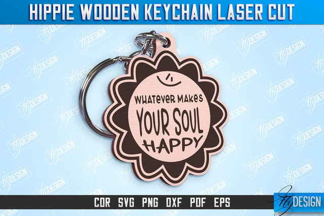 Hippie Wooden Keychain | Hippie Style | Lettered Keychain | Retro Vibes | CNC File SVG Fly Design 