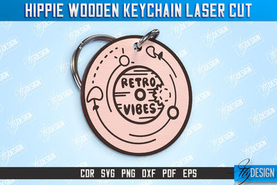Hippie Wooden Keychain | Hippie Style | Lettered Keychain | Retro Vibes | CNC File SVG Fly Design 