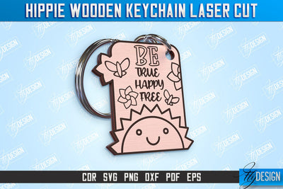 Hippie Wooden Keychain | Hippie Style | Lettered Keychain | Retro Vibes | CNC File SVG Fly Design 