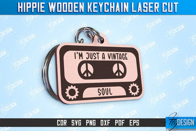 Hippie Wooden Keychain | Hippie Style | Lettered Keychain | Retro Vibes | CNC File SVG Fly Design 