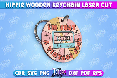 Hippie Wooden Keychain | Hippie Style | Lettered Keychain | Retro Vibes | CNC File SVG The T Store Design 