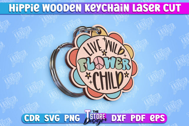 Hippie Wooden Keychain | Hippie Style | Lettered Keychain | Retro Vibes | CNC File SVG The T Store Design 