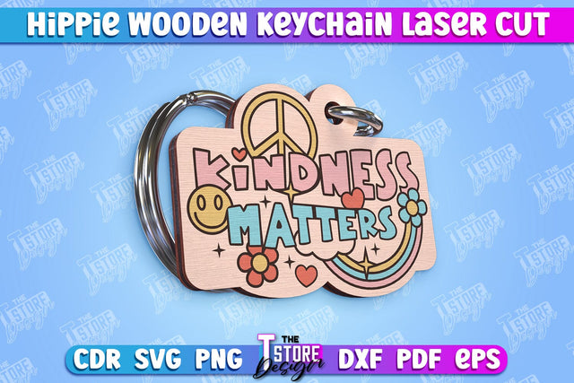 Hippie Wooden Keychain | Hippie Style | Lettered Keychain | Retro Vibes | CNC File SVG The T Store Design 