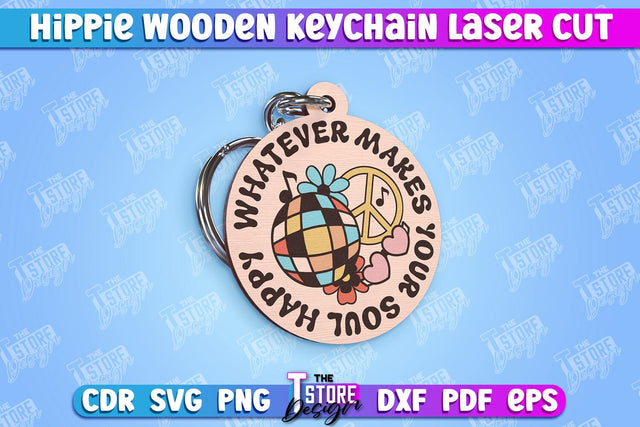 Hippie Wooden Keychain | Hippie Style | Lettered Keychain | Retro Vibes | CNC File SVG The T Store Design 