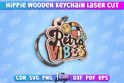 Hippie Wooden Keychain | Hippie Style | Lettered Keychain | Retro Vibes | CNC File SVG The T Store Design 