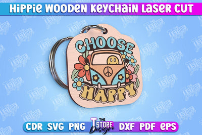 Hippie Wooden Keychain | Hippie Style | Lettered Keychain | Retro Vibes | CNC File SVG The T Store Design 