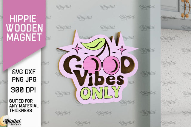 Hippie Wooden Magnet Laser Cut. Hippie Design SVG SVG Evgenyia Guschina 