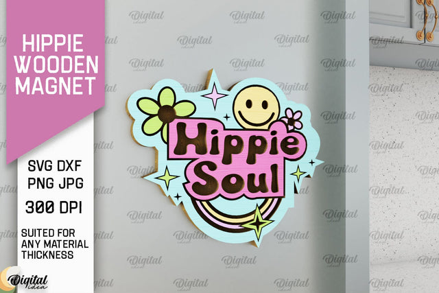 Hippie Wooden Magnet Laser Cut. Hippie Design SVG SVG Evgenyia Guschina 