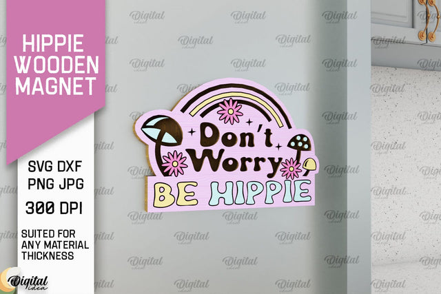 Hippie Wooden Magnet Laser Cut. Hippie Design SVG SVG Evgenyia Guschina 