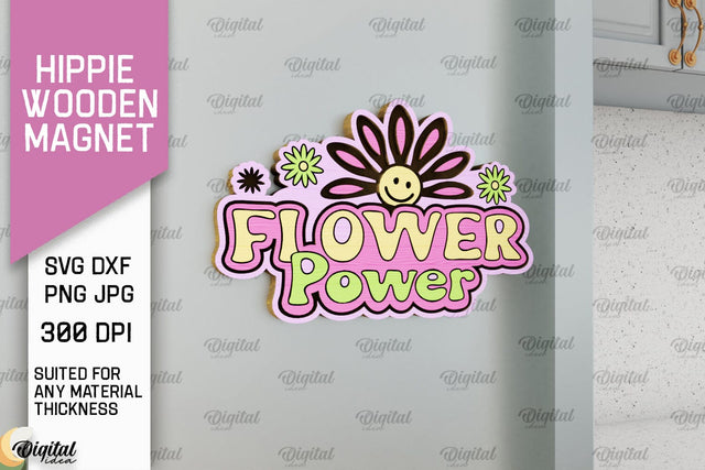 Hippie Wooden Magnet Laser Cut. Hippie Design SVG SVG Evgenyia Guschina 