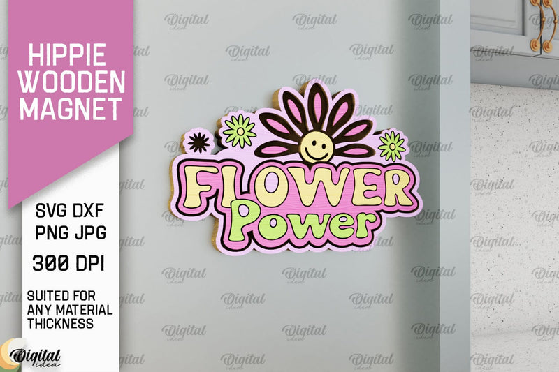 Hippie Wooden Magnet Laser Cut. Hippie Design SVG SVG Evgenyia Guschina 