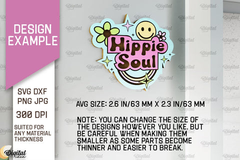 Hippie Wooden Magnet Laser Cut. Hippie Design SVG SVG Evgenyia Guschina 