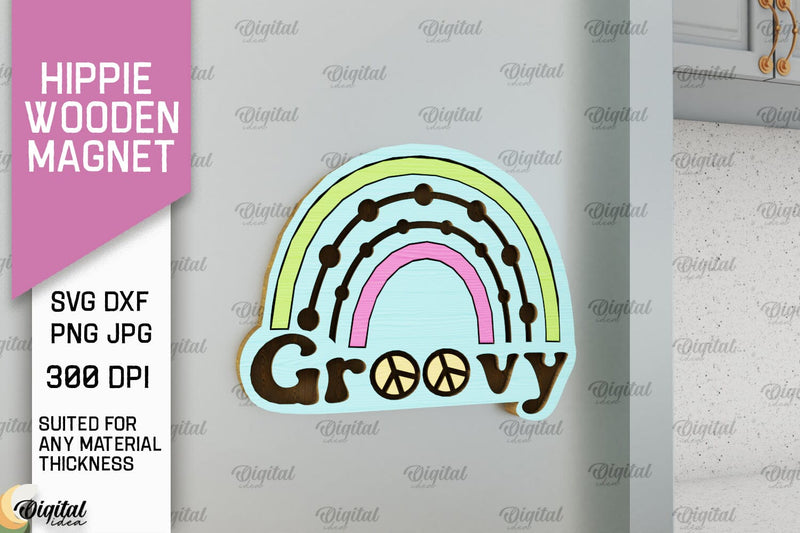 Hippie Wooden Magnet Laser Cut. Hippie Design SVG SVG Evgenyia Guschina 