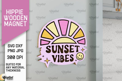 Hippie Wooden Magnet Laser Cut. Hippie Design SVG SVG Evgenyia Guschina 