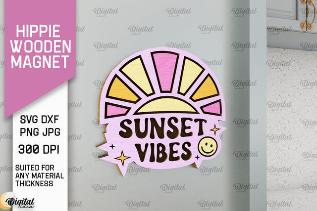 Hippie Wooden Magnet Laser Cut. Hippie Design SVG SVG Evgenyia Guschina 