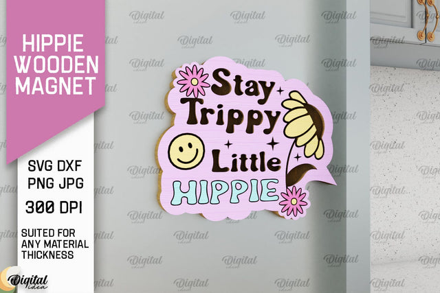 Hippie Wooden Magnet Laser Cut. Hippie Design SVG SVG Evgenyia Guschina 