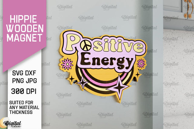 Hippie Wooden Magnet Laser Cut. Hippie Design SVG SVG Evgenyia Guschina 