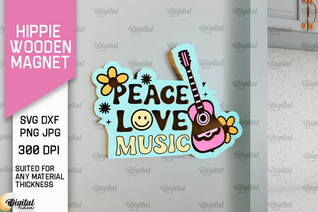 Hippie Wooden Magnet Laser Cut. Hippie Design SVG SVG Evgenyia Guschina 