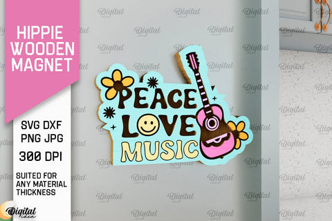 Hippie Wooden Magnets Laser Cut Bundle. Hippie Design SVG SVG Evgenyia Guschina 