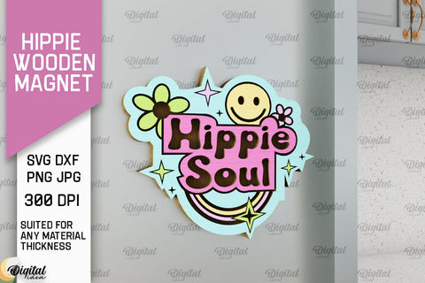 Hippie Wooden Magnets Laser Cut Bundle. Hippie Design SVG SVG Evgenyia Guschina 