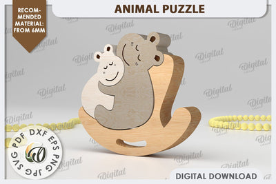 Hippo Puzzle Laser Cut. Animal Family Puzzle SVG Design SVG Evgenyia Guschina 