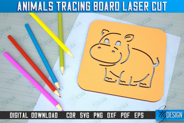 Hippo Tracing Board | Stencil with Animals | Drawing Template | CNC File SVG Fly Design 