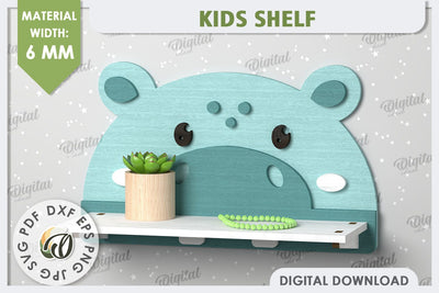 Hippo Wall Shelf Laser Cut Design. Shelf for Kids Room SVG SVG Evgenyia Guschina 