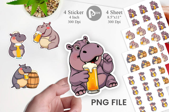 Hippopotamus Beer Day Sticker Sublimation artnoy 