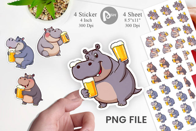 Hippopotamus Beer Day Sticker Sublimation artnoy 
