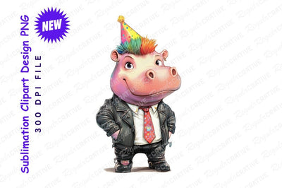 Hippopotamus character birthday party clipart png Sublimation Regulrcrative 