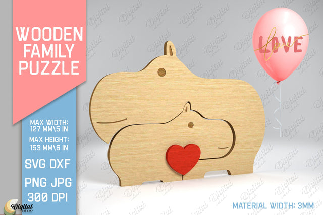 Hippopotamus Figurines SVG. Wooden Family Puzzle Laser Cut SVG Evgenyia Guschina 