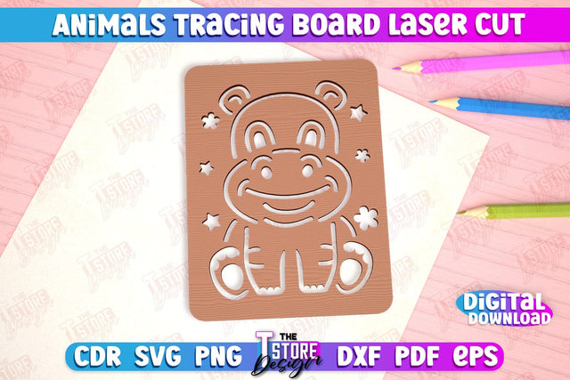 Hippopotamus Tracing Board | Stencil with Animals | Drawing Template | CNC File SVG The T Store Design 