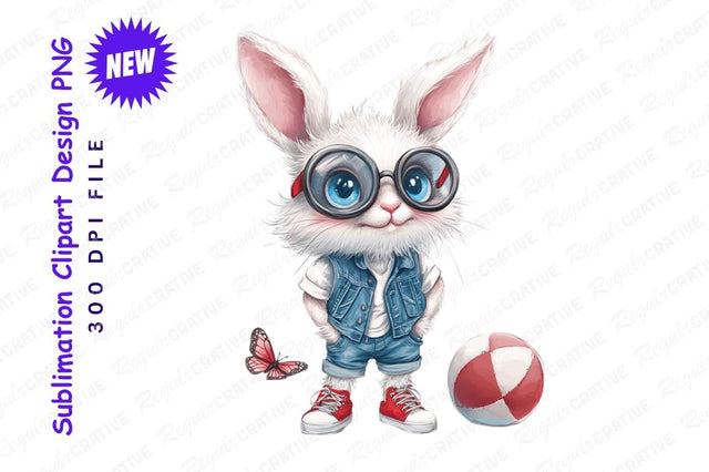 Hipster Bunny With Glasses Clipart Png Sublimation Regulrcrative 