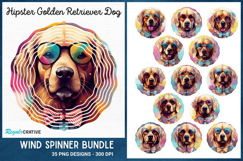 Hipster Golden Retriever Dog Wind Spinner Sublimation Sublimation Regulrcrative 