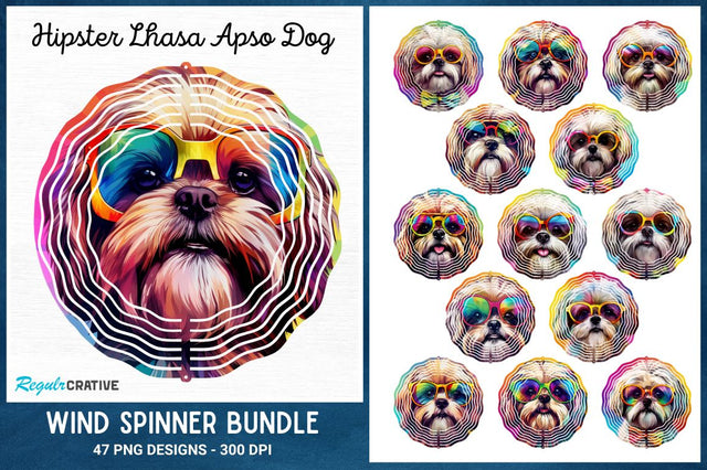 Hipster Lhasa Apso Dog Wind Spinner Bundle Sublimation Regulrcrative 