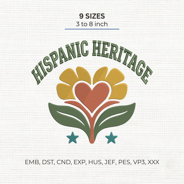 Hispanic Heritage Embroidery Design – Floral Heart Latino Culture Machine Embroidery File Embroidery/Applique DESIGNS PatternFeed8 