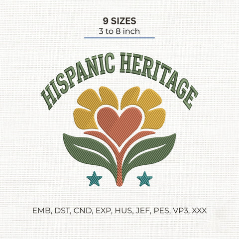 Hispanic Heritage Embroidery Design – Floral Heart Latino Culture Machine Embroidery File Embroidery/Applique DESIGNS PatternFeed8 