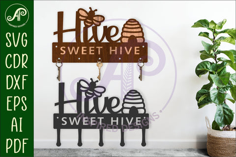Hive sweet Hive bee Key holder designs for wood and metal SVG APInspireddesigns 