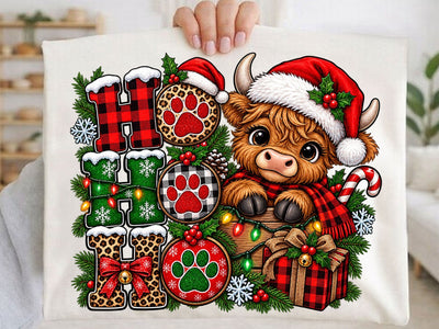 Ho Ho Ho Christmas Highland Cow PNG SVG artprintfile 