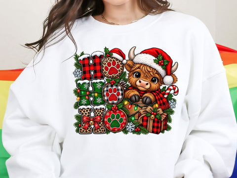 Ho Ho Ho Christmas Highland Cow PNG SVG artprintfile 