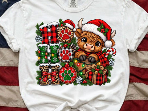 Ho Ho Ho Christmas Highland Cow PNG SVG artprintfile 