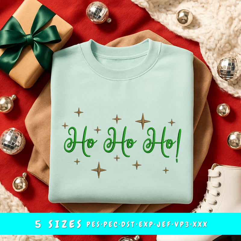 Ho Ho Ho Embroidery Design, Christmas Lettering Machine Embroidery, Retro Sparkle Holiday Pattern, Festive Stitch File PES DST EXP Jef VP3 Embroidery/Applique DESIGNS HappyDesignStudio 