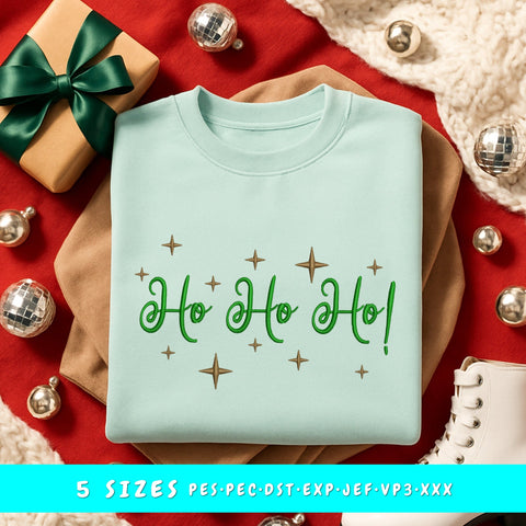 Ho Ho Ho Embroidery Design, Christmas Lettering Machine Embroidery, Retro Sparkle Holiday Pattern, Festive Stitch File PES DST EXP Jef VP3 Embroidery/Applique DESIGNS HappyDesignStudio 