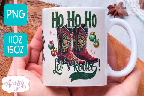 Ho Ho Ho mug wrap PNG | Western Christmas coffee mug PNG Sublimation Amorclipart 