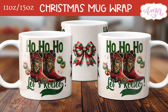 Ho Ho Ho mug wrap PNG | Western Christmas coffee mug PNG Sublimation Amorclipart 