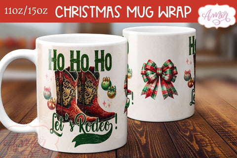 Ho Ho Ho mug wrap PNG | Western Christmas coffee mug PNG Sublimation Amorclipart 