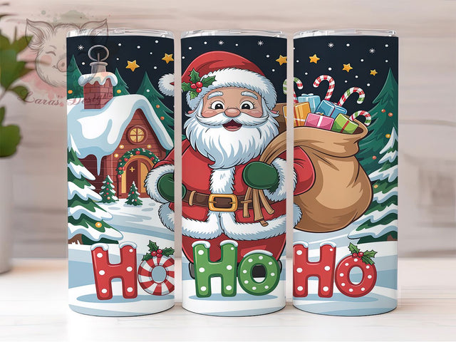 Ho Ho Ho Santa Christmas Tumbler, Santa Claus Christmas Wrap, Jolly Holiday Sublimation, Festive Santa Cup, 20Oz Skinny Tumbler Wrap, Cheerful Christmas Mug, Classic Santa Design Sublimation Lara' s Designs 