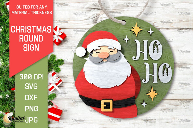 Ho ho SVG. 3D Christmas Round Sign Laser Cut SVG Evgenyia Guschina 