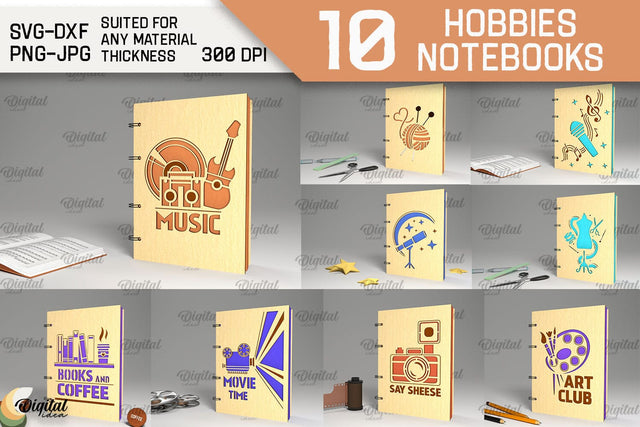 Hobbies Notebooks Laser Cut Bundle. Wooden Notebooks SVG SVG Evgenyia Guschina 