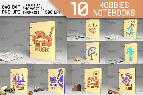 Hobbies Notebooks Laser Cut Bundle. Wooden Notebooks SVG SVG Evgenyia Guschina 